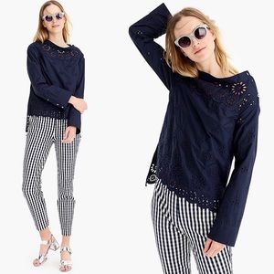 J. Crew Navy Blue Funnelneck Eyelet Shirt 10